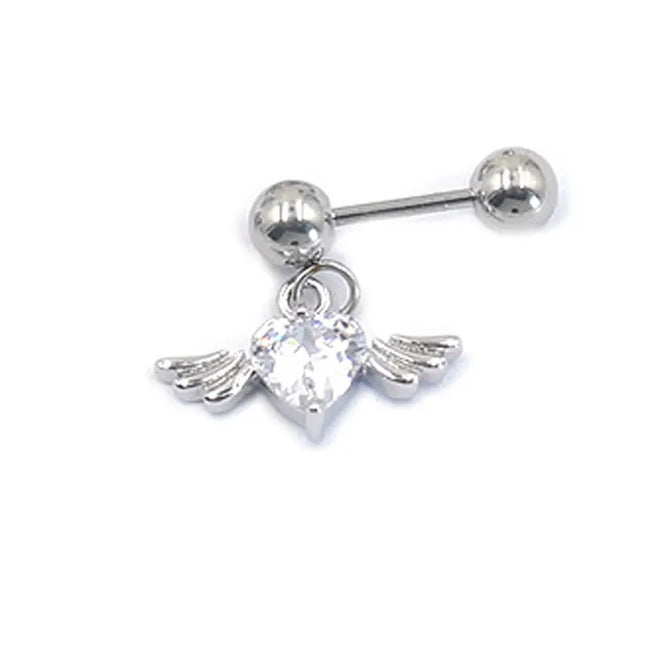 1Pc Angel Wings Helix Piercing Ear Lobe Daith Rook Tragus Cartilage Piercing Heart Cz Earring Conch Tragus Stud  Stainless Steel
