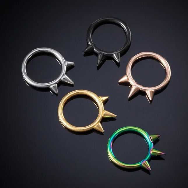 1Pc Punk Spiked Septum Ring - Nostril Piercing Surgical Steel Hinged Hoop Cartilage Earring Nose Clicker Segment Hoop