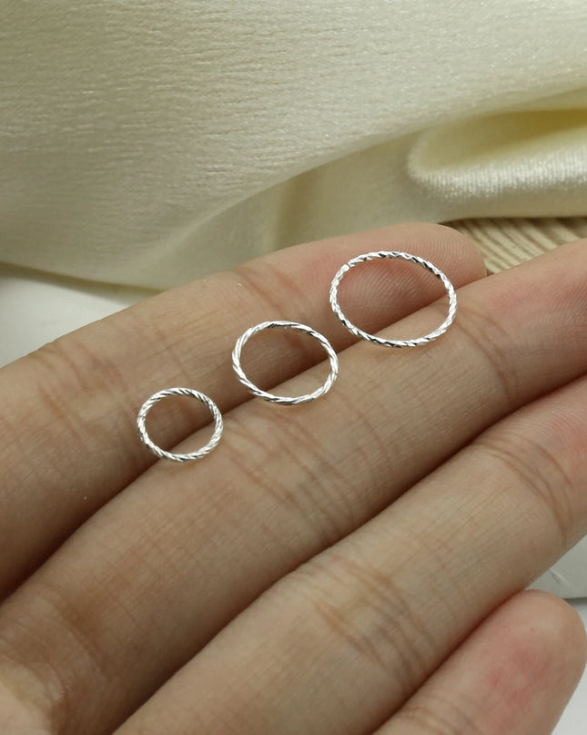 Sterling Silver 925 Pierceing Nose Ring Simple Round Size 6mm 8mm 10mm Printing Twist Rope Nose Ring Women Jewelry Nose Rings
