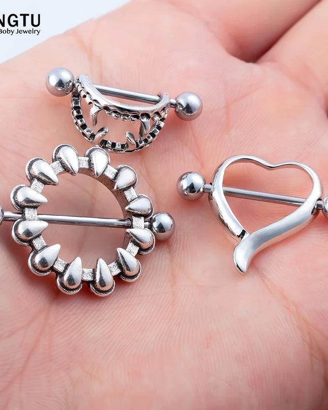2PCS Surgical Steel Nipple Rings Piercing Jewelry Heart Women Sexy Hiphop Nail Clips Nipple Clamps Pierced Body Jewelry Gift