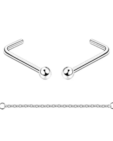 Nose Rings Chain Piercing Across Double with Chain Studs with Chain 20G Piercing Stud Nostril Jewelry for Women Men