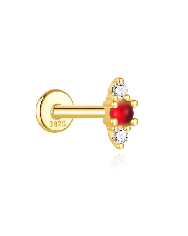 Aide 1PC 925 Sterling Silver 18K Gold Threaded Piercing Earring Women Ins Green Red Colors Zircon  Ear Bone Nail Gift Jewelry