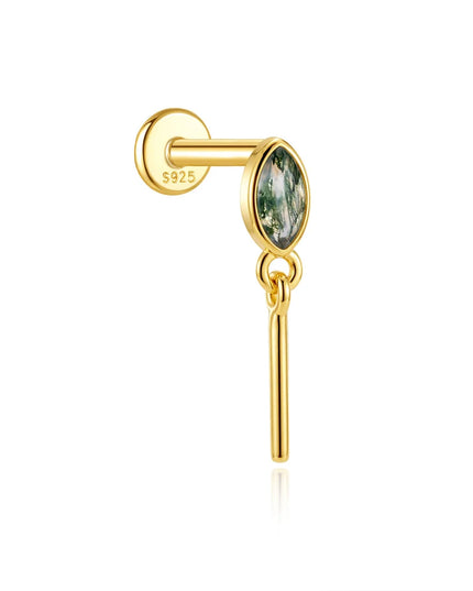 Aide 1PC 925 Sterling Silver 18K Gold Threaded Piercing Earring Women Ins Green Red Colors Zircon  Ear Bone Nail Gift Jewelry