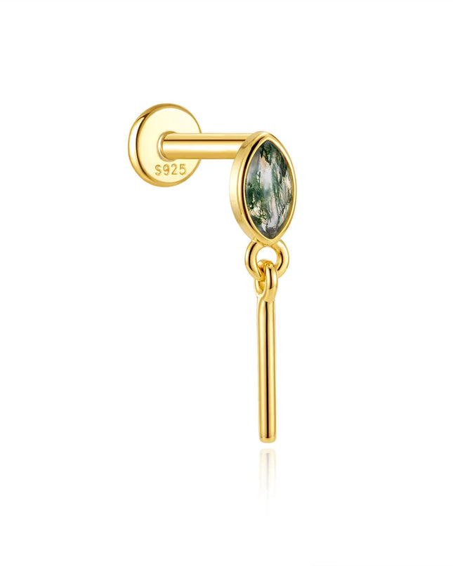 Aide 1PC 925 Sterling Silver 18K Gold Threaded Piercing Earring Women Ins Green Red Colors Zircon  Ear Bone Nail Gift Jewelry