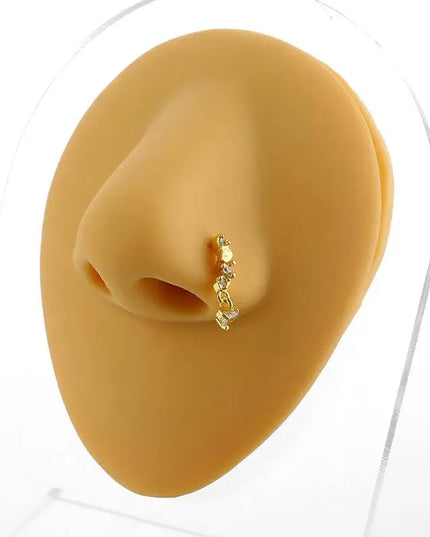 Stainless Steel Long Fashion Nose Rings For Women Copper With Heart Dangle L-Bend Nose Piercing Rings Body Jewelry