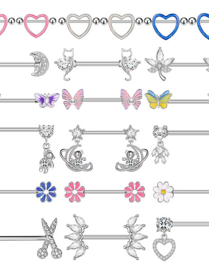 2pcs Heart Bear Dangled Nipple Piercings Screwed 14G Flower Butterfly Shield Bar Barbell Nipple Ring Piercing Nombril Jewelry