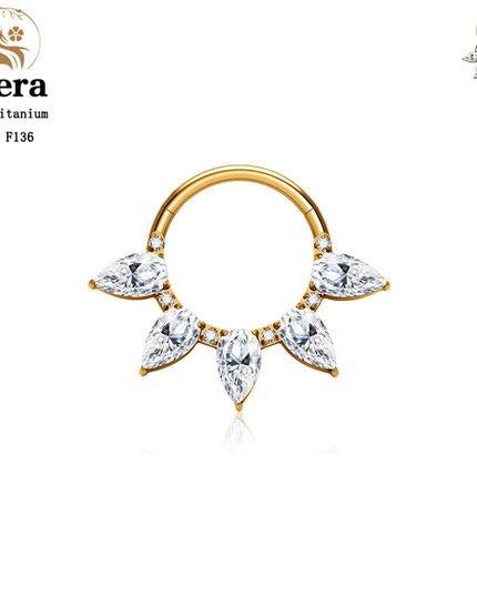 ASTM F136 Titanium Nose Ring Hoop 16G Pear CZ Hinged Segment Septum Clicker Ring Cartilage Daith Piercing Earring Body Jewelry
