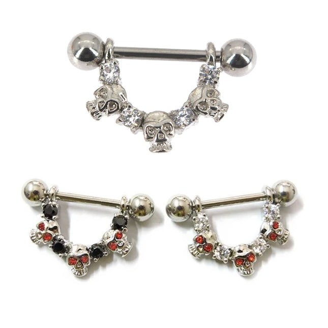 1 PC 14G Cool Skull Nipple Piercing Sexy Zircon Piercing  Pezon Women Bar Rings Body Jewelry Piercings Mamilo Hombre