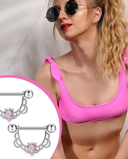 Pink Heart Nipple Piercing Barbell Set Shiny Crystal Nipple Rings Bulk For Women Flower Nippel Jewelry Pack Piercing Teton Lots
