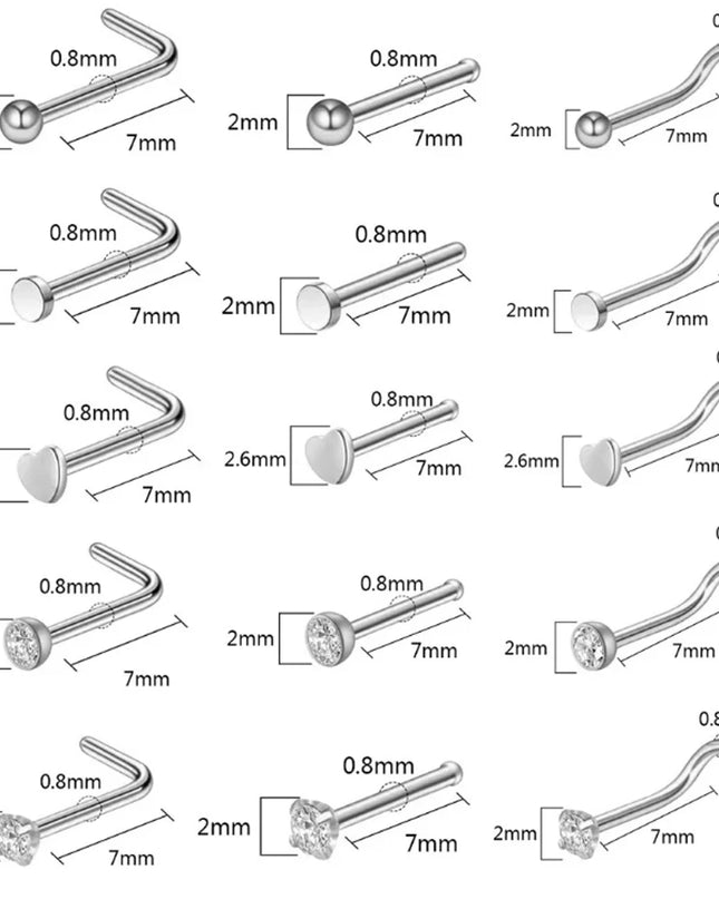 3/4/5/8/10/15/30pcs/lot Fake Nose Studs Ring Piercing Sets L-S-Shaped Curved Nose Rings Pack Steel Star Heart Moon Nose Jewelry