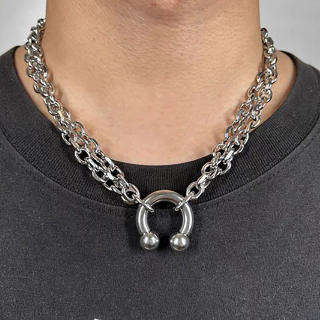 Nose Ring Pendant Necklace Men's And Women's Personality Exaggerated Stainless Steel Fashionable Trendy Punk Jewelry Accessories