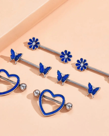 Stainless Steel Heart Nipple Piercing Rings Sets 14G Crystal Tongue Ring Nipple Barbell Lot Sexy Piercing Nipple Body Jewelry
