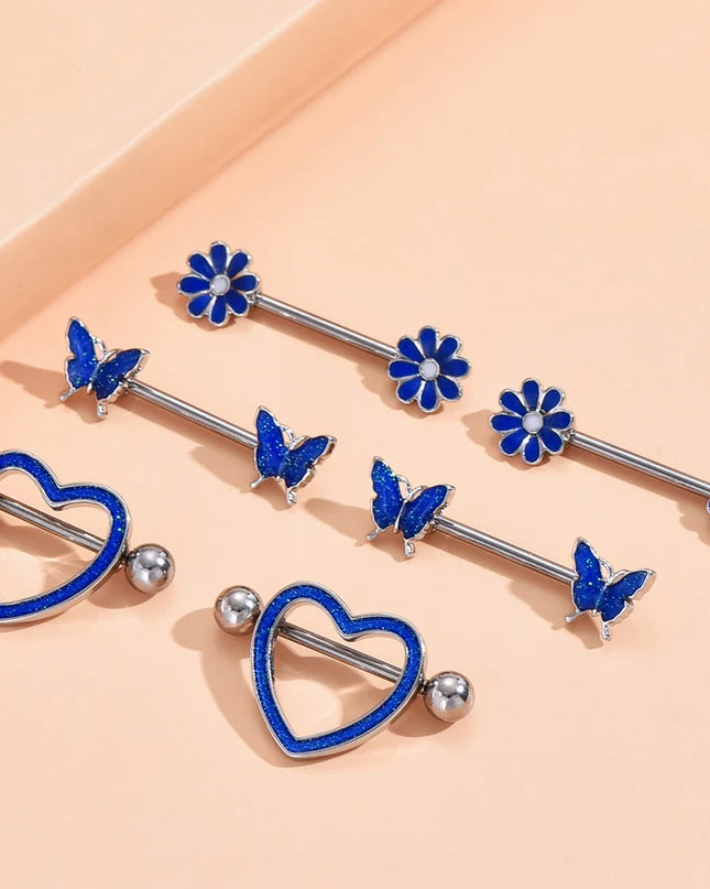 Stainless Steel Heart Nipple Piercing Rings Sets 14G Crystal Tongue Ring Nipple Barbell Lot Sexy Piercing Nipple Body Jewelry
