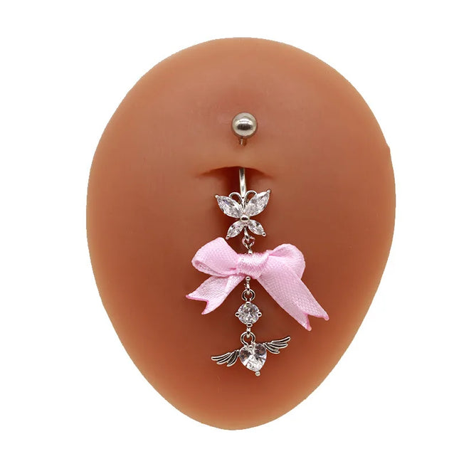 Beautiful Bow Belly Button Ring for Women Heart-shaped Belly Piercing Jewerly Surgical Steel Body Piercing Jewelry
