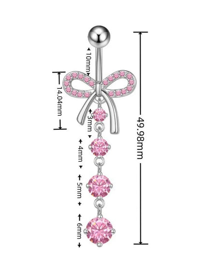 Stainless Steel Bow Belly Button Piercing Heart Shape Pink Zircon Navel Piercing Jewelry Copper Dangle Belly Ring