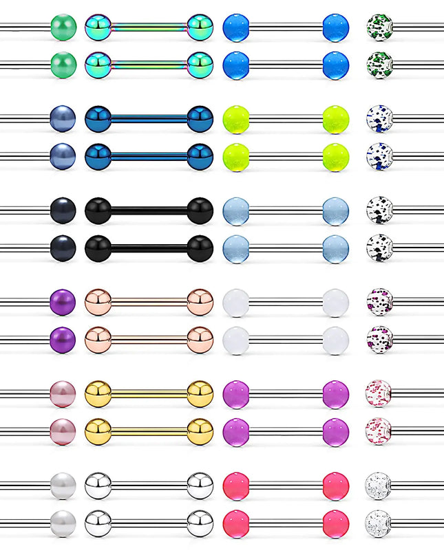48 Pcs/2 Pcs Nipple Ring Tongue Ring Surgical Steel Straight 14G Barbell Piercing Jewelry 12MM 14MM 16MM Women's and Men's Glow