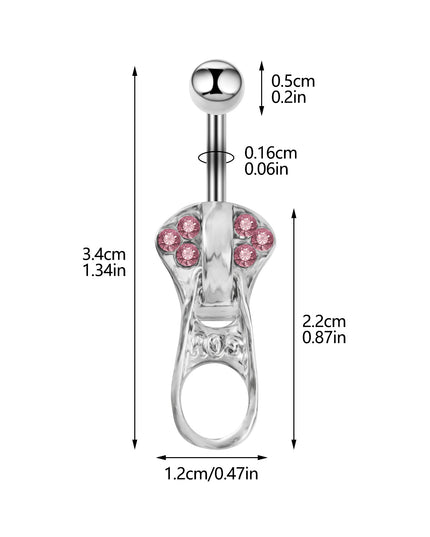 MODRSA 1PC Stainless Steel Belly Button Piercing Punk Crystal Zipper Navel Ring Creative Dangle Belly Piercing Jewelry
