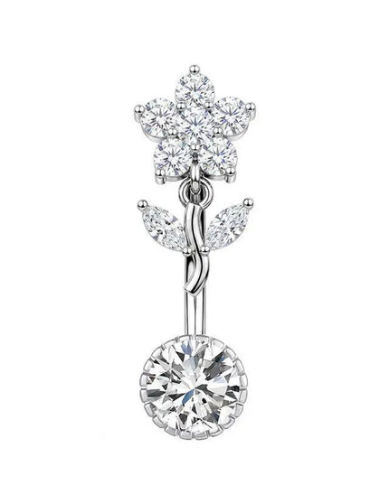 1 Pcs Stainless Steel Belly Button Rings With Shiny Butterfly Flower Dangle For Daily Wear Beach Party Piercing Jewelry Gift