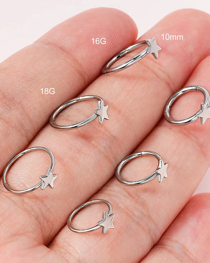 1PCS Nose Rings Hoops 20G 18G Nose Rings Stainless Steel Star Hoop Earrings Septum Clicker Hinged Segment Septum Hoops 8mm 10mm