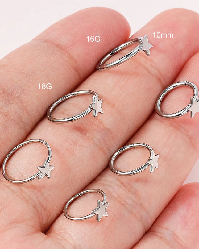 1PCS Nose Rings Hoops 20G 18G Nose Rings Stainless Steel Star Hoop Earrings Septum Clicker Hinged Segment Septum Hoops 8mm 10mm