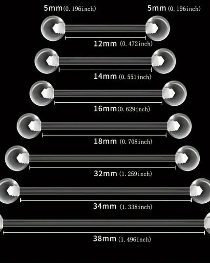 10pcs 12-38mm Clear Acrylic Barbell Piercing For Nipple Rings Tongue Industrial Stud Earrings Anti-allergy Jewelry Y2K