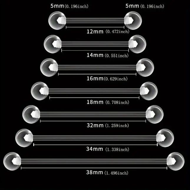 10pcs 12-38mm Clear Acrylic Barbell Piercing For Nipple Rings Tongue Industrial Stud Earrings Anti-allergy Jewelry Y2K