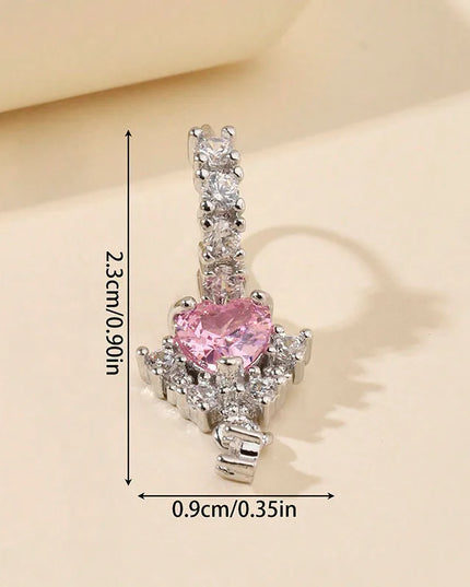 1 L-shaped heart-shaped CZ nose nail, shiny cubic zirconia cute perforated nose ring, silver and gold, suitable for women