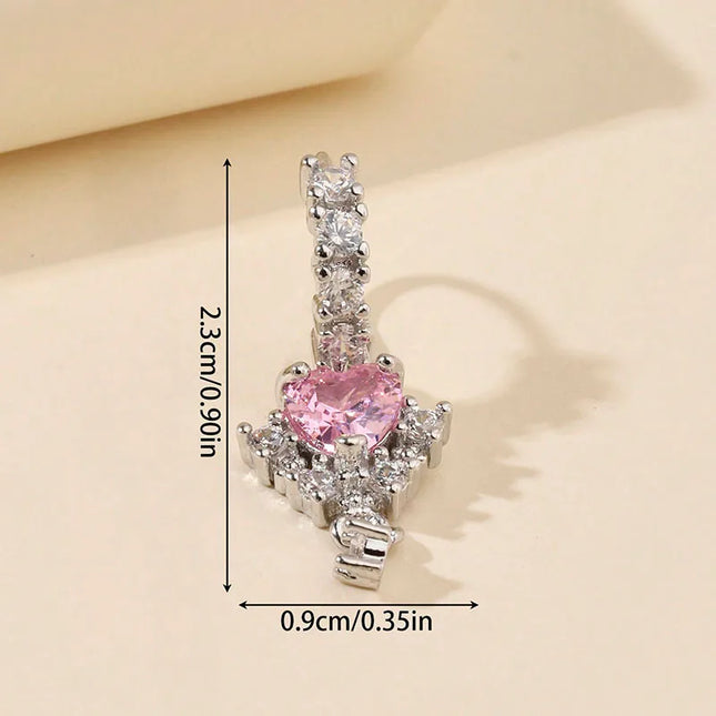 1 L-shaped heart-shaped CZ nose nail, shiny cubic zirconia cute perforated nose ring, silver and gold, suitable for women