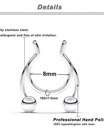 Women Colorful Fake Septum Jewelry Nose Ring Non Piercing Stainless Steel