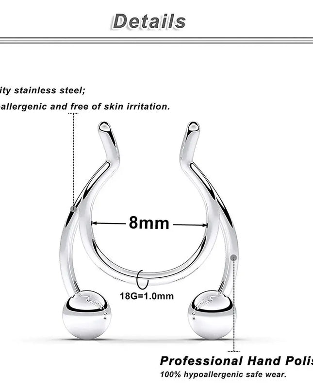 Women Colorful Fake Septum Jewelry Nose Ring Non Piercing Stainless Steel