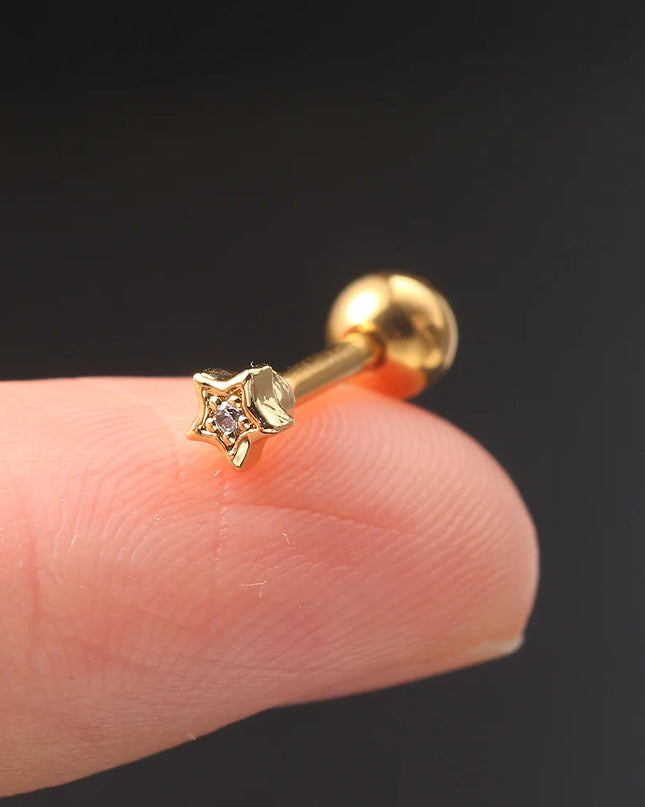 Ear Piercing For Women Pierced Earring Daith Helix Flat Lobe Star Plant Lightning Zircon Stainless Steel Ear Hoop Jewelry Gift