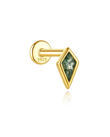 Aide 1PC 925 Sterling Silver 18K Gold Threaded Piercing Earring Women Ins Green Red Colors Zircon  Ear Bone Nail Gift Jewelry