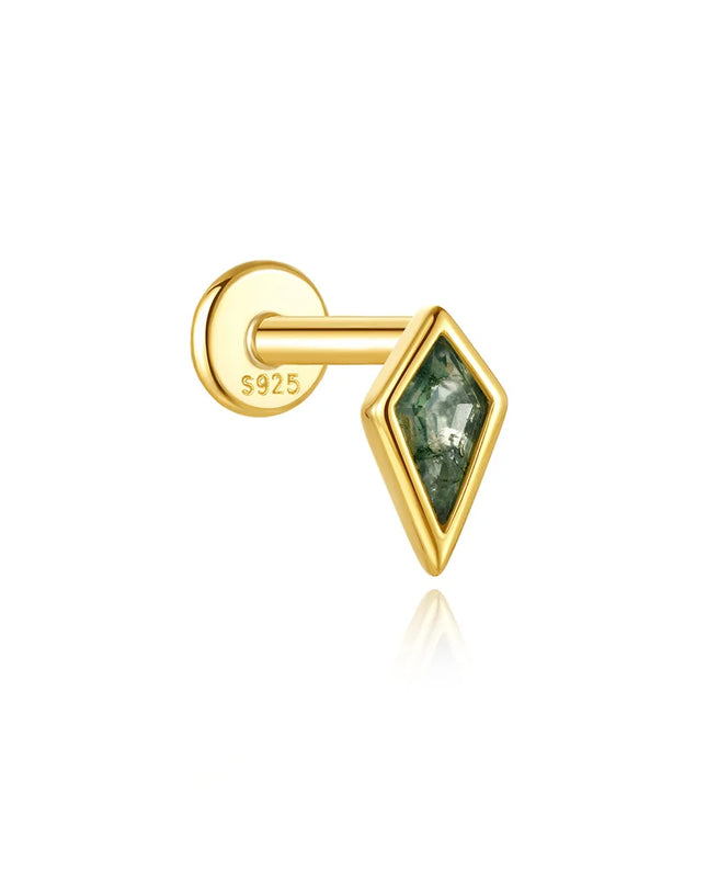 Aide 1PC 925 Sterling Silver 18K Gold Threaded Piercing Earring Women Ins Green Red Colors Zircon  Ear Bone Nail Gift Jewelry