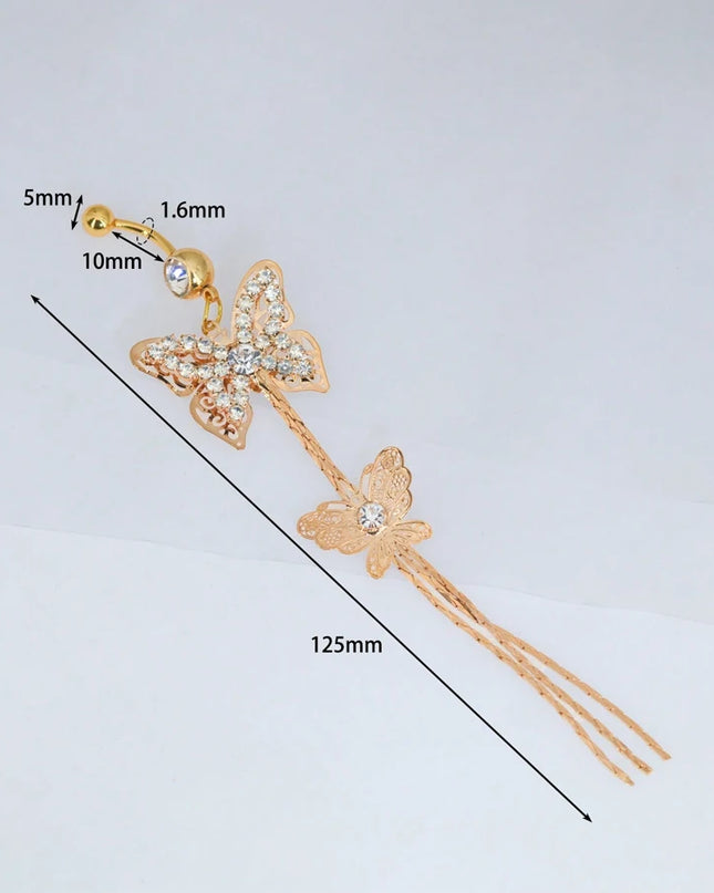 2025 Summer Belly Button Rings Stainless Steel Zircon Butterfly Navel Piercing Surgical for Women Body Belly Jewelry Pendant