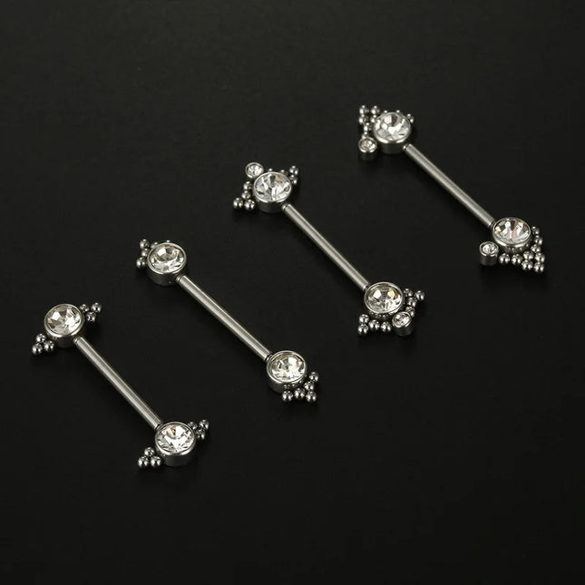 1Pair 14G Stainless Steel Externally Threaded PA Tongue Nipple Shield Barbell Ring Bar Body Piercing Jewelry Retainer
