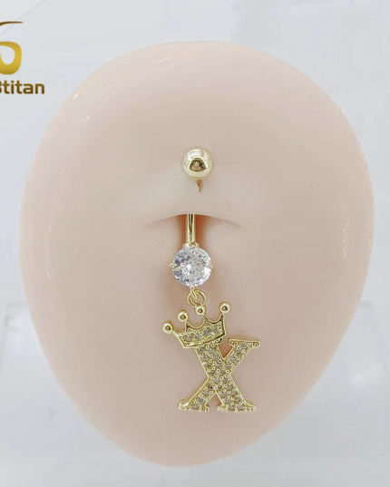 A-Z 26 Letter Initial Belly Button Rings 14G Titanium Curved Barbell Golden Zircon Navel Piercing Body Jewelry Women Accessories