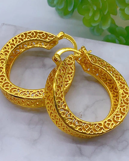 Dubai Simple Fashion Gold Plated Hollow Pierced Earrings Piercings Cartilage Ear Ring for Women Bride Ornament Gift Fine Jewelry