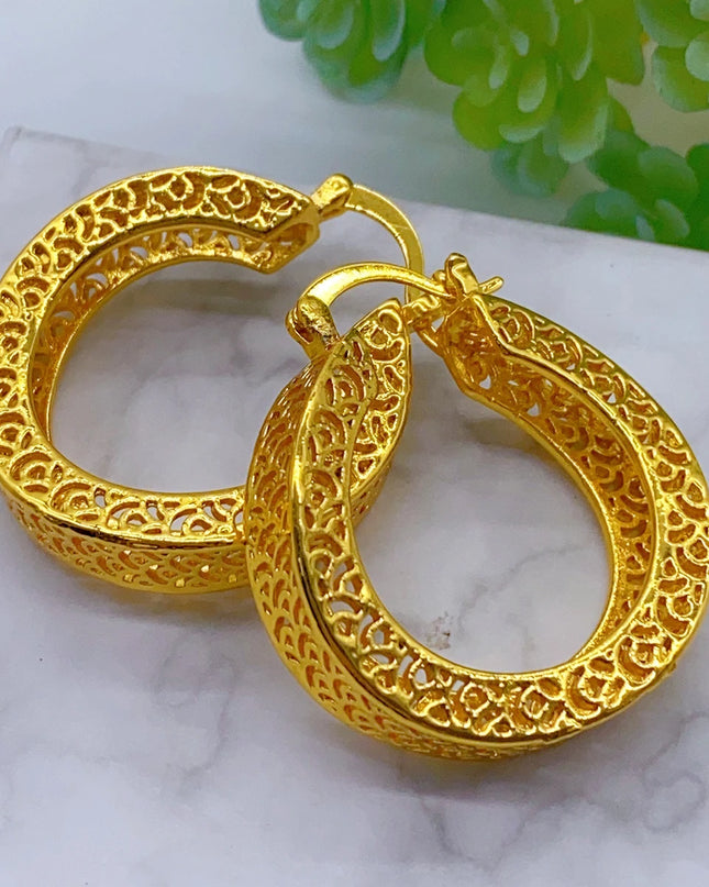 Dubai Simple Fashion Gold Plated Hollow Pierced Earrings Piercings Cartilage Ear Ring for Women Bride Ornament Gift Fine Jewelry