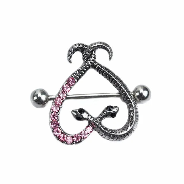 Straight Rod Snake Wing Nipple rings Breast Ring Heart Shaped Adjustable Nipple Piercing Human Jewelry