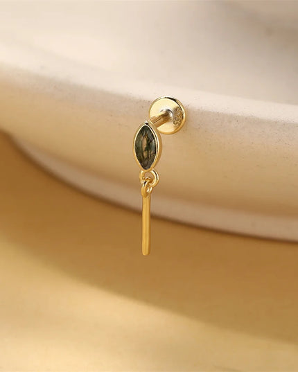 Aide 1PC 925 Sterling Silver 18K Gold Threaded Piercing Earring Women Ins Green Red Colors Zircon  Ear Bone Nail Gift Jewelry