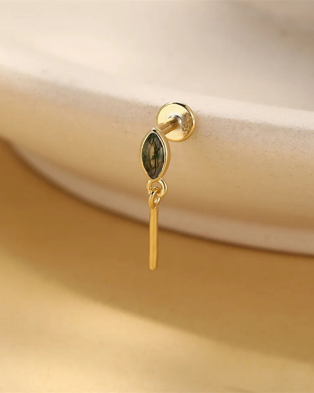 Aide 1PC 925 Sterling Silver 18K Gold Threaded Piercing Earring Women Ins Green Red Colors Zircon  Ear Bone Nail Gift Jewelry