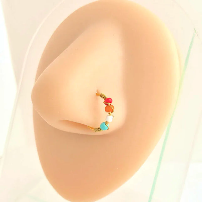Stainless Steel Nose Rings for Women Bohemia Bead Septum Nose Piercing Jewelry Septum Hoop Ring Body Jewelry