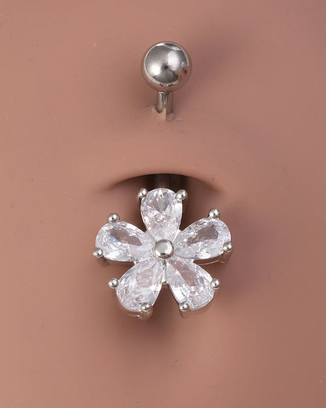 1pc Belly Button Ring Piercing Jewelry Sexy Flower Shape Navel Piercing Stainless Steel Synthetic Zirconia Material Daily Wear