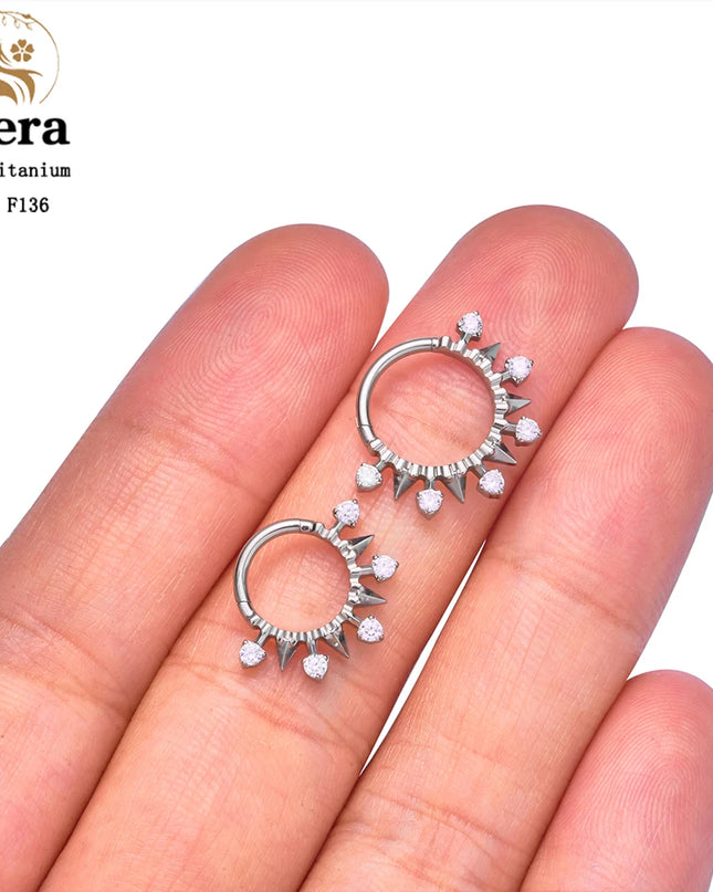 ASTM F136 Titanium Nose Ring Hoop 16G Pear CZ Hinged Segment Septum Clicker Ring Cartilage Daith Piercing Earring Body Jewelry