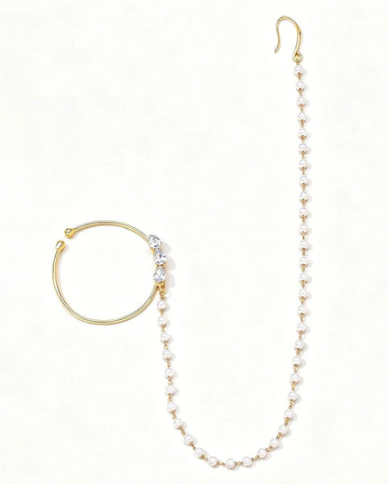 Indian Pearl Round Nose Chain Rings No Pierceing Accessories Punk Geometric Zircon Nose Clip Earrings Wedding for Women Gifts