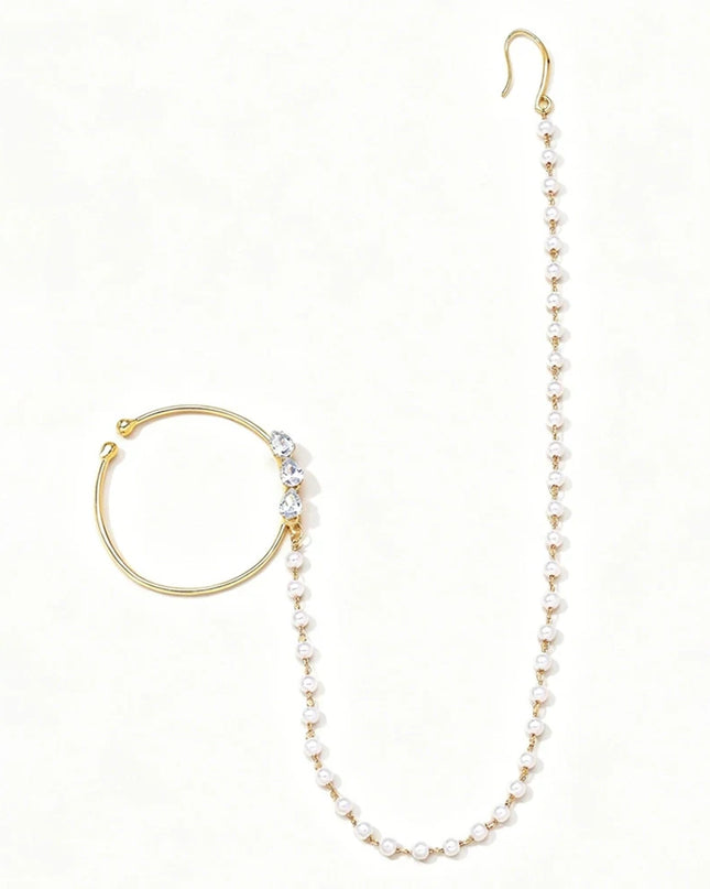 Indian Pearl Round Nose Chain Rings No Pierceing Accessories Punk Geometric Zircon Nose Clip Earrings Wedding for Women Gifts