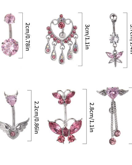 Steel Belly Button Rings Pink Crystal Piercing Navel Heart Style Navel Piercing Earring Belly Piercing Sexy Body Jewelry Ombligo