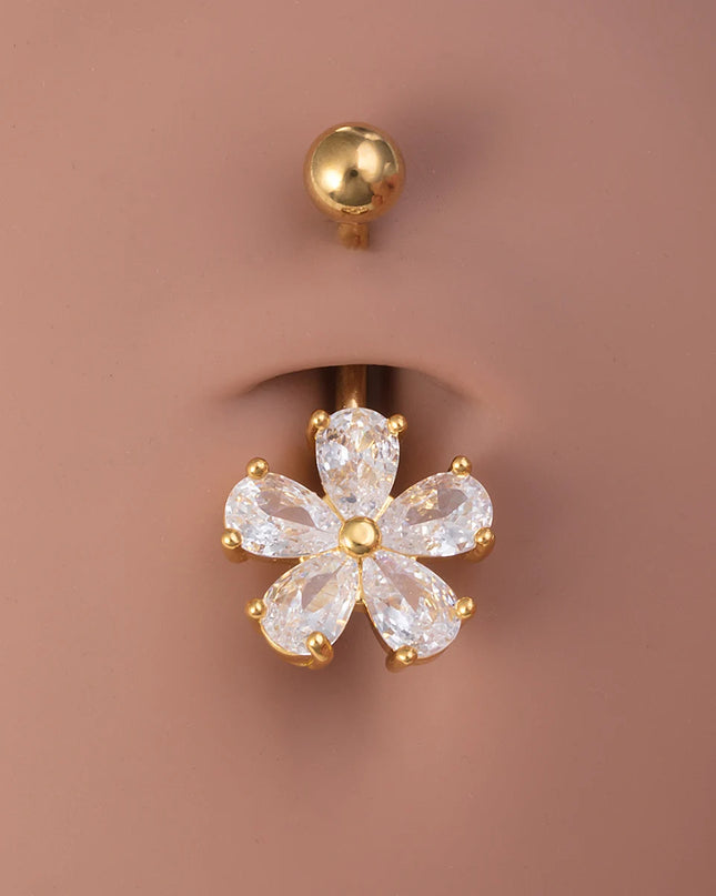 1pc Belly Button Ring Piercing Jewelry Sexy Flower Shape Navel Piercing Stainless Steel Synthetic Zirconia Material Daily Wear