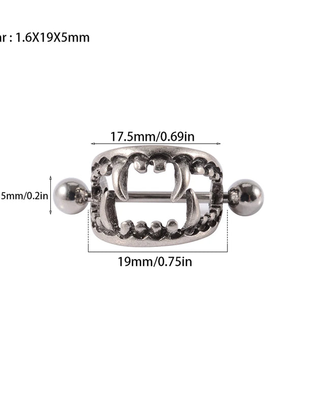 1/2PCS Punk Teeth Nipple Rings Shield Cover Barbell Nipple Piercings for Women Sexy Teeth Body Piercing Jewelry
