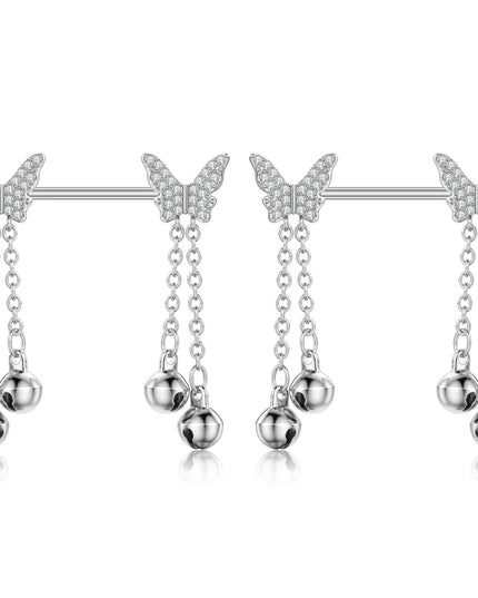 2pcs Cute Bear Butterfly Dangle Nipple Piercings Stainless Steel Cross Star Hanging Nipple Shield Barbell for Women Nipple Rings